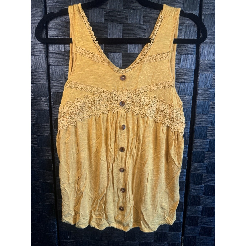 Eyeshadow Medium Mustard Yellow Button Front Lace Tank
